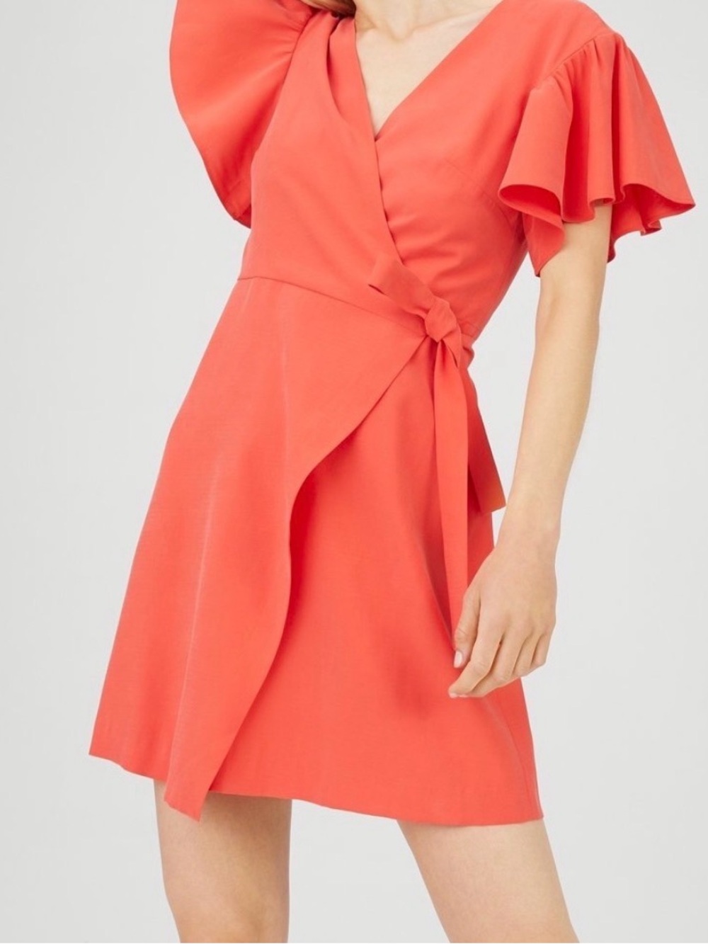 Club Monaco Viscose Coral Wrap Flutter-Sleeve Dress sz 2